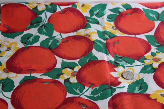 photo of big red apple print vintage cotton fabric, farmhouse country kitchen style! #1