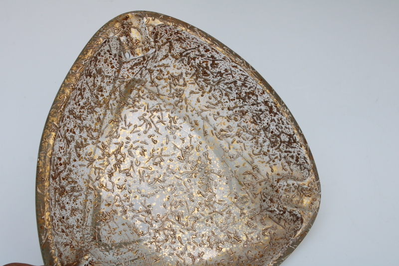 photo of big retro glass ashtray, mid century mod vintage gold & white splatter texture glass #2