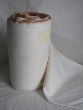 catalog photo of big roll of vintage cotton roller towel fabric, from old bakery kitchen