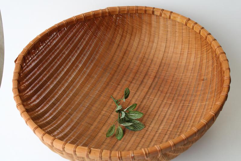 photo of big round winnowing basket, woven bamboo bowl retro vintage bohemian mod decor #2