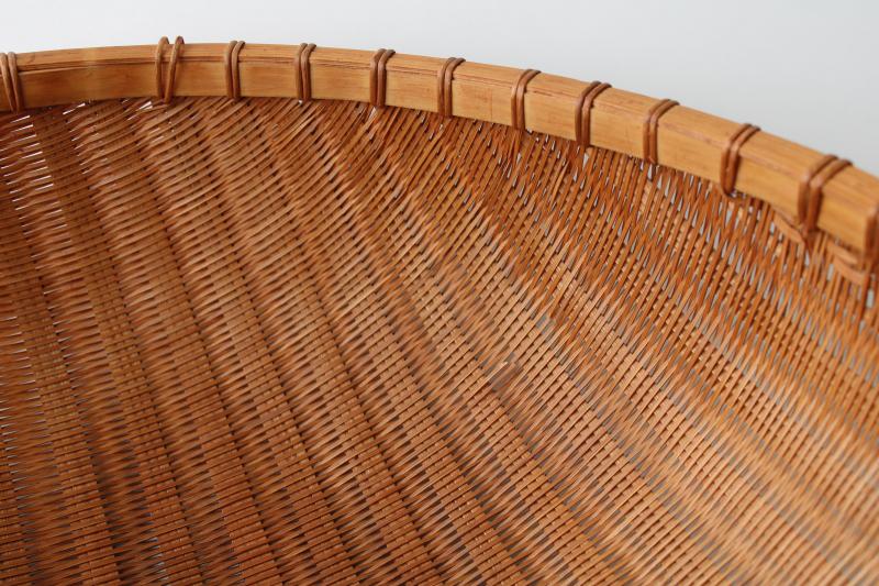photo of big round winnowing basket, woven bamboo bowl retro vintage bohemian mod decor #5