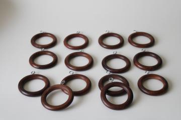 catalog photo of big round wood curtain hanger rings, modern boho or vintage farmhouse style