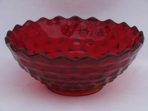 photo of big ruby red Fostoria American cube pattern salad / punch bowl #1