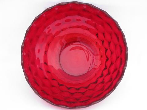 photo of big ruby red Fostoria American cube pattern salad / punch bowl #2