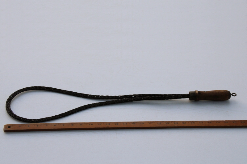 photo of big rug beater w/ old wood handle, vintage wire cable braided wire paddle #1