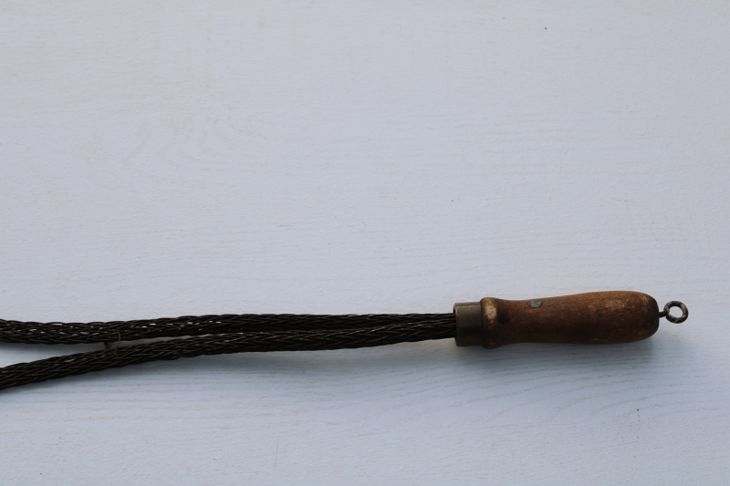photo of big rug beater w/ old wood handle, vintage wire cable braided wire paddle #2