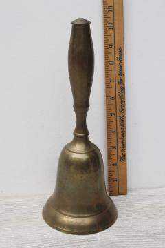 catalog photo of big solid brass hand bell, old fashioned school bell for teachers desk