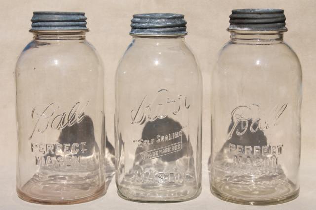 photo of big two quart size glass mason jars, vintage canning jar kitchen canisters #1