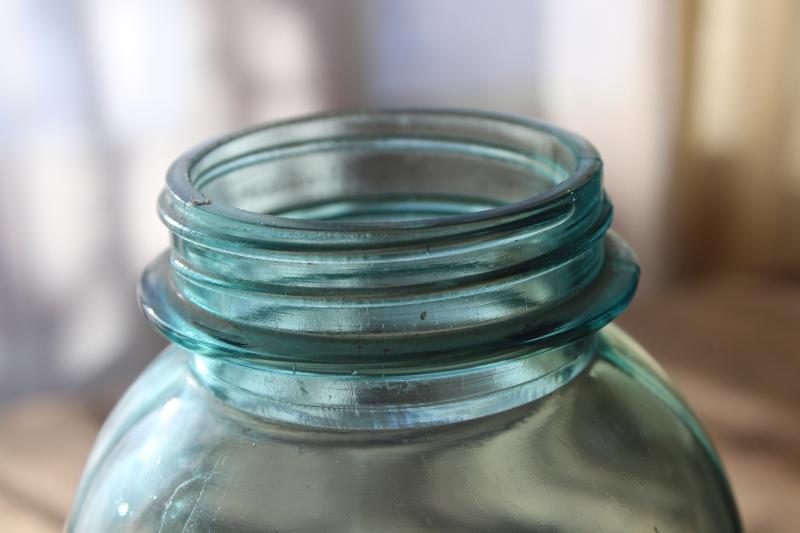 photo of big two quart size vintage Ball Mason jars w/ zinc lids, old aqua blue glass canning jars #2