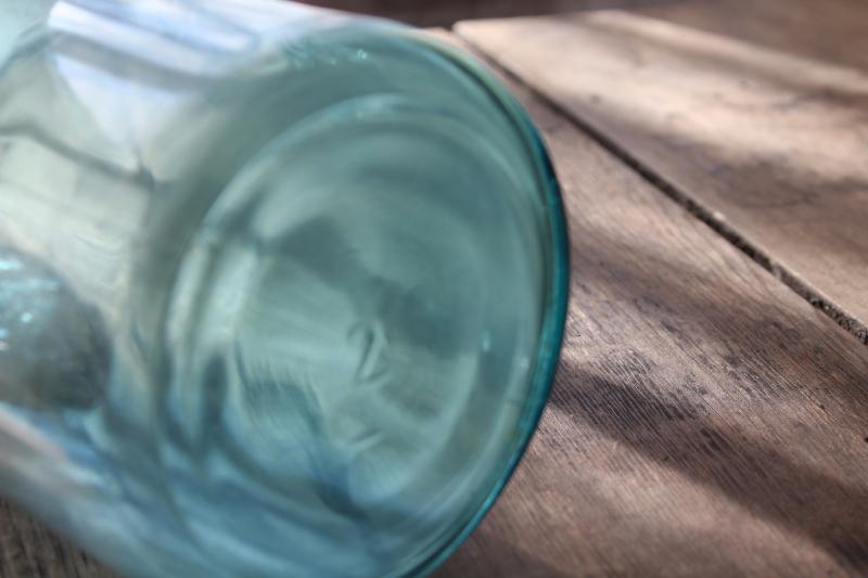 photo of big two quart size vintage Ball Mason jars w/ zinc lids, old aqua blue glass canning jars #7