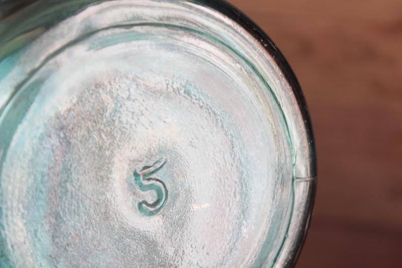 photo of big two quart size vintage Ball Mason jars w/ zinc lids, old aqua blue glass canning jars #5