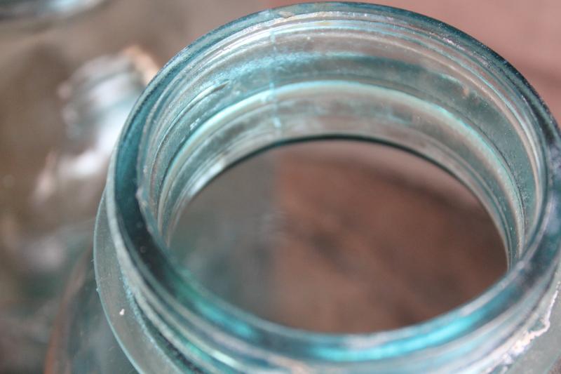 photo of big two quart size vintage Ball Mason jars w/ zinc lids, old aqua blue glass canning jars #8