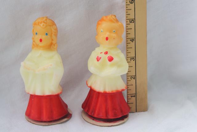 photo of big vintage Gurley candles holiday figural Christmas carolers choir boy & girl #1