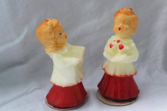 photo of big vintage Gurley candles holiday figural Christmas carolers choir boy & girl #5