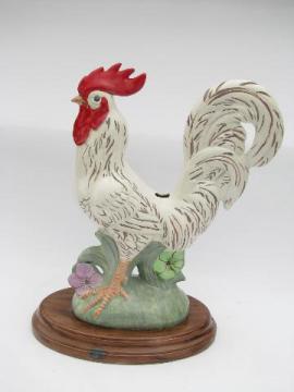 catalog photo of big vintage ceramic rooster, base/body for kitchen table lamp