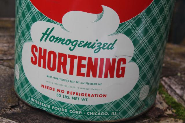 photo of big vintage red green plaid print tin bucket, metal can shortening advertising #3