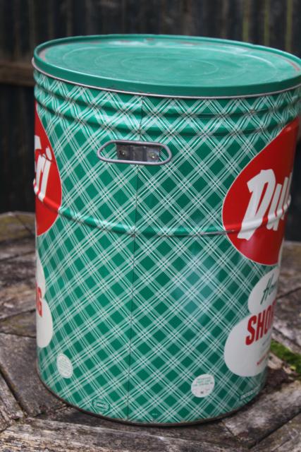 photo of big vintage red green plaid print tin bucket, metal can shortening advertising #5