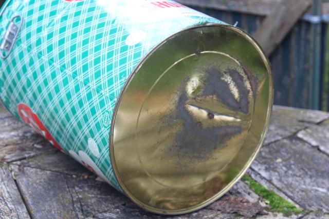 photo of big vintage red green plaid print tin bucket, metal can shortening advertising #7