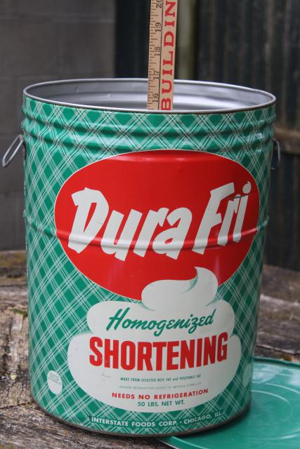 photo of big vintage red green plaid print tin bucket, metal can shortening advertising #10