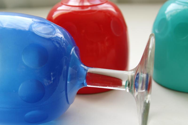 photo of big vintage wine glasses or water goblets, retro colors red aqua blue #4