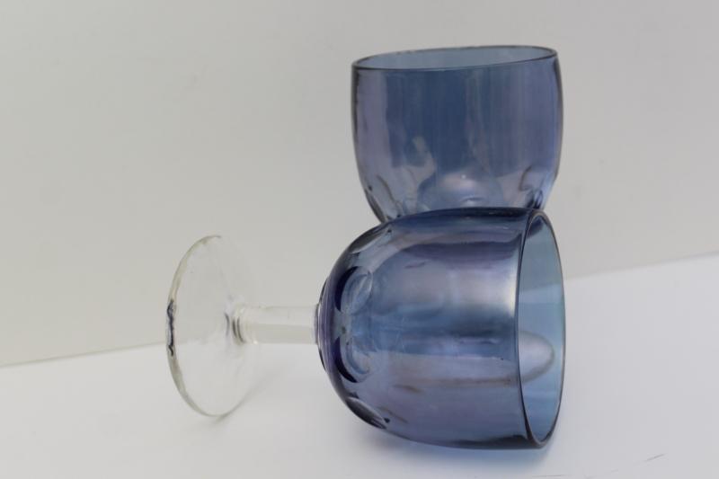 photo of big wine glasses or water goblets, vintage blue colored stain glass flashed color #2