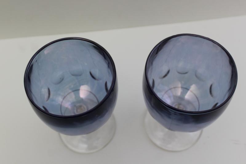 photo of big wine glasses or water goblets, vintage blue colored stain glass flashed color #3