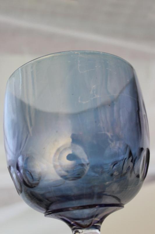 photo of big wine glasses or water goblets, vintage blue colored stain glass flashed color #5