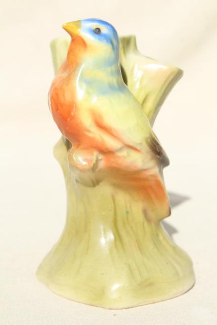 photo of bird on a branch figural ceramic bud vase, vintage Czechoslovakia hand painted china #2