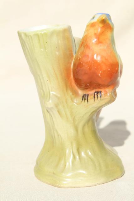 photo of bird on a branch figural ceramic bud vase, vintage Czechoslovakia hand painted china #3