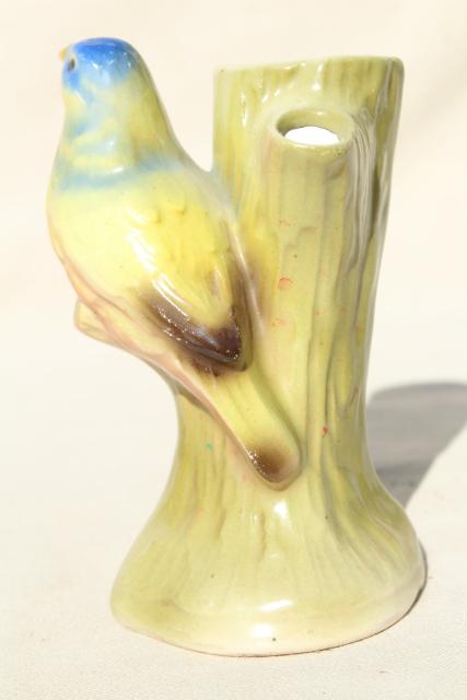 photo of bird on a branch figural ceramic bud vase, vintage Czechoslovakia hand painted china #5