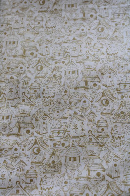 photo of birdhouses print cotton fabric, farmhouse style neutral colors greige & cream #1