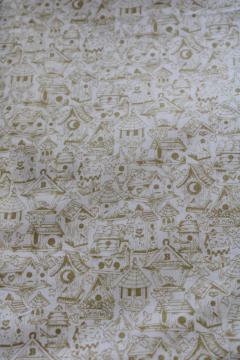 catalog photo of birdhouses print cotton fabric, farmhouse style neutral colors greige & cream