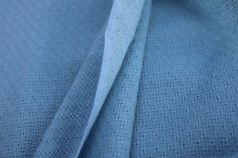 photo of birdseye texture crepe or challis fabric in sky blue, vintage wool rayon blend material #3