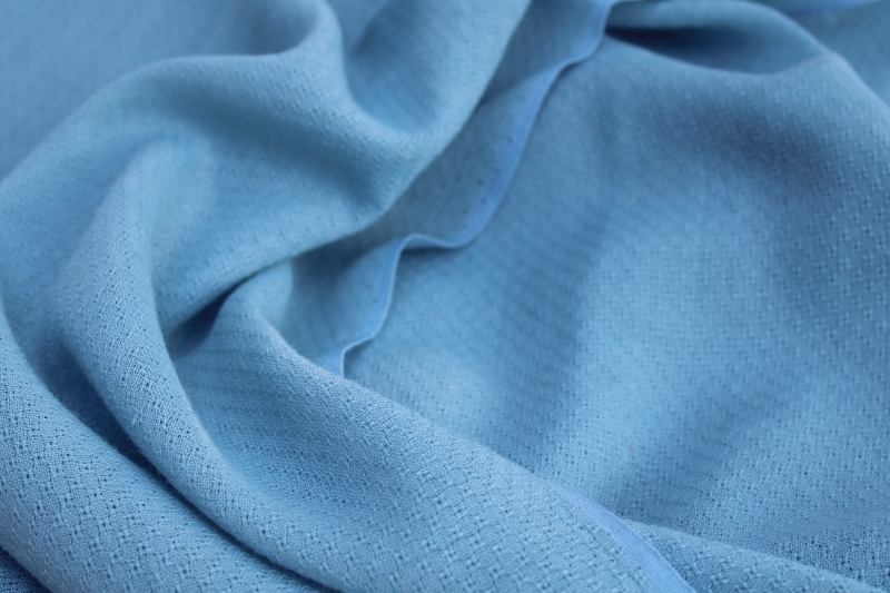 photo of birdseye texture crepe or challis fabric in sky blue, vintage wool rayon blend material #4