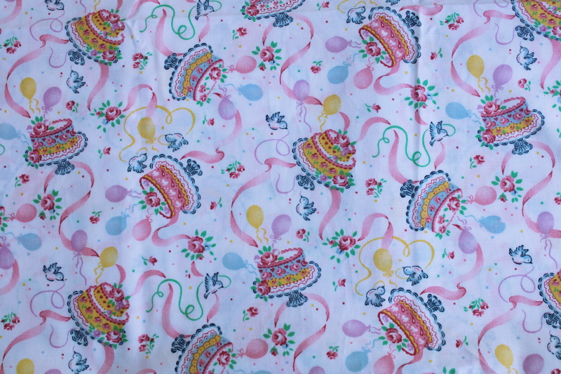 photo of birthday cake print cotton fabric, for party decorations, quilting or sewing craft projects #1