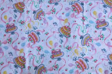 catalog photo of birthday cake print cotton fabric, for party decorations, quilting or sewing craft projects