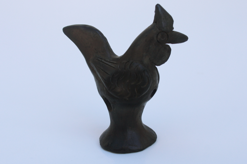 photo of black clay pottery ocarina, bird whistle figurine Mexican or South American folk art  #2