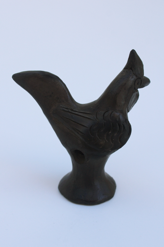 photo of black clay pottery ocarina, bird whistle figurine Mexican or South American folk art  #3