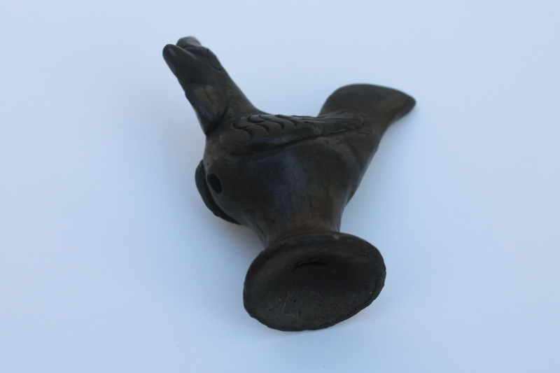 photo of black clay pottery ocarina, bird whistle figurine Mexican or South American folk art  #4