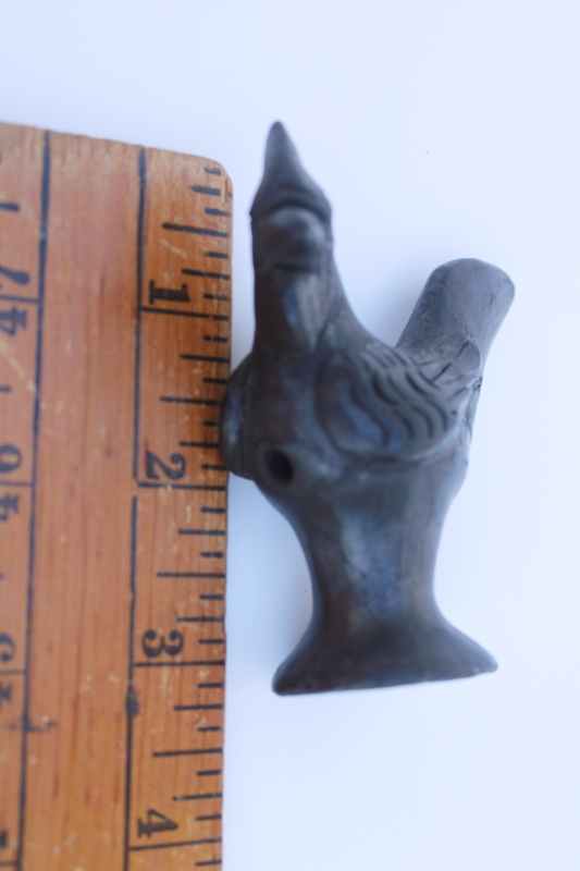 photo of black clay pottery ocarina, bird whistle figurine Mexican or South American folk art  #5