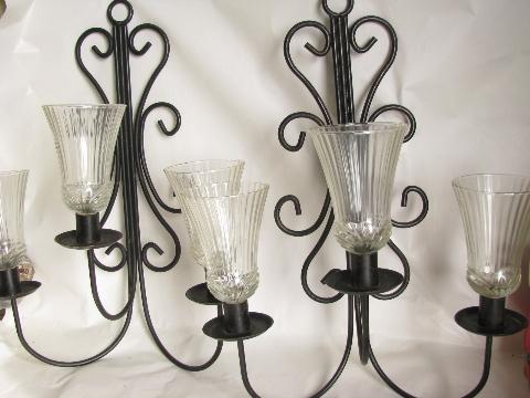 photo of black iron candelabra wall sconces, vintage candle sconce pair #1