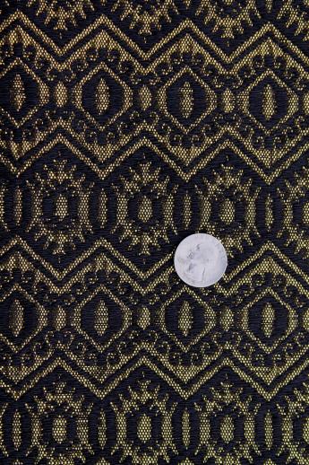 photo of black & metallic gold runner cloth, vintage handwoven fabric 34w x 3 yards #2