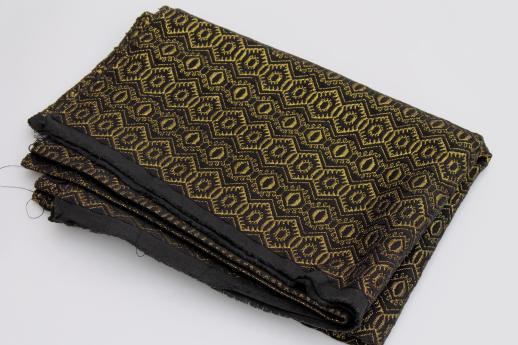 photo of black & metallic gold runner cloth, vintage handwoven fabric 34w x 3 yards #6