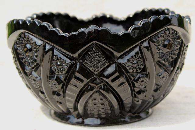photo of black milk glass Tiara Monarch pattern pressed glass bowl, 70s 80s vintage #2