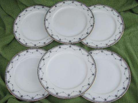 photo of black on white 50s vintage hand-painted china salad plates, Okwan Japan #1