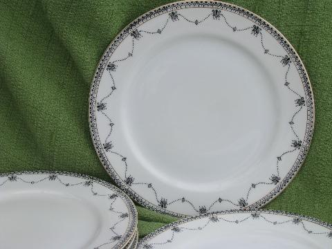 photo of black on white 50s vintage hand-painted china salad plates, Okwan Japan #2