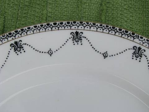 photo of black on white 50s vintage hand-painted china salad plates, Okwan Japan #3