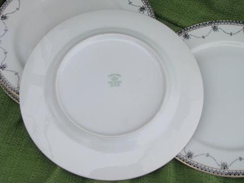 photo of black on white 50s vintage hand-painted china salad plates, Okwan Japan #4