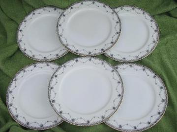 catalog photo of black on white 50s vintage hand-painted china salad plates, Okwan Japan