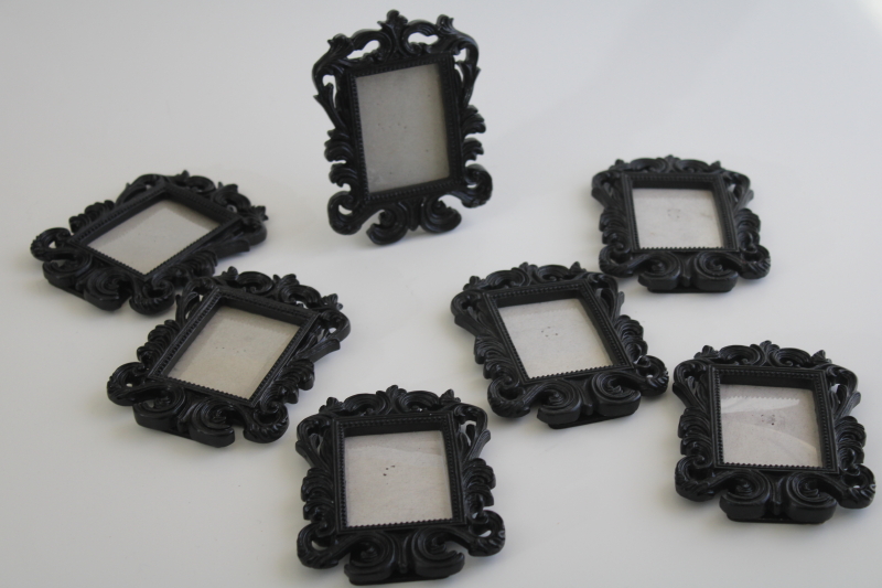photo of black painted ornate molded resin frames, mini easel stand frames french country style #1